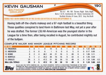 2014 Topps #190 Kevin Gausman Back