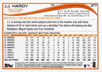 2014 Topps #377 J.J. Hardy Back
