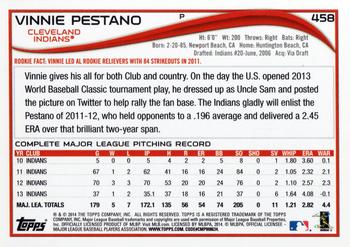 2014 Topps #458 Vinnie Pestano Back