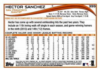 2014 Topps #399 Hector Sanchez Back