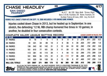 2014 Topps #417 Chase Headley Back