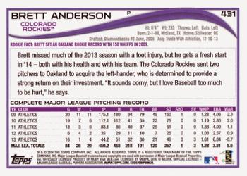 2014 Topps #431 Brett Anderson Back