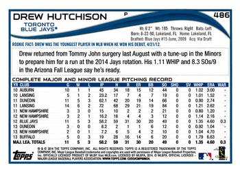 2014 Topps #486 Drew Hutchison Back