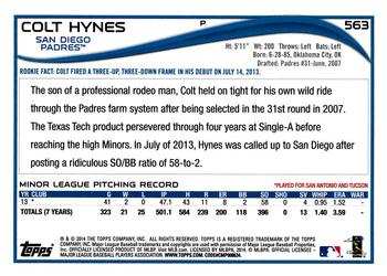 2014 Topps #563 Colt Hynes Back