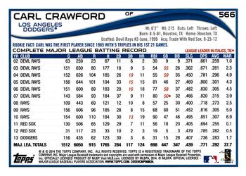 2014 Topps #566 Carl Crawford Back