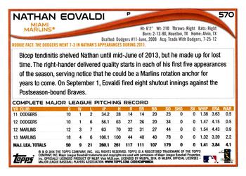 2014 Topps #570 Nathan Eovaldi Back