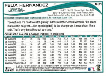2014 Topps #401 Felix Hernandez Back