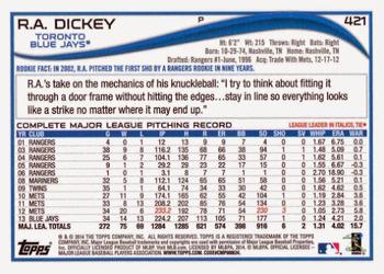 2014 Topps #421 R.A. Dickey Back
