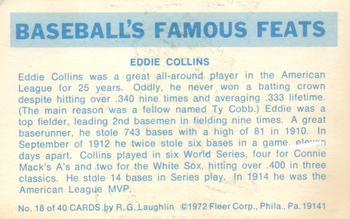 1973 Fleer Official Major League Patches - Famous Feats #18 Eddie Collins Back