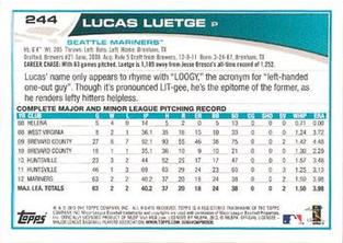 2013 Topps Mini #244 Lucas Luetge Back