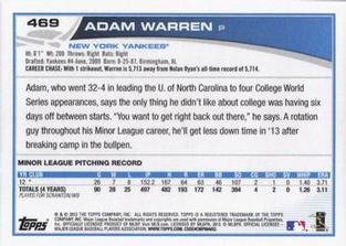 2013 Topps Mini #469 Adam Warren Back