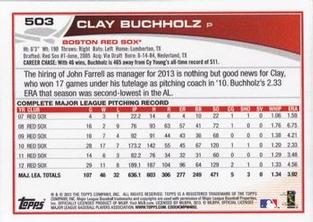 2013 Topps Mini #503 Clay Buchholz Back