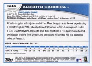 2013 Topps Mini #534 Alberto Cabrera Back