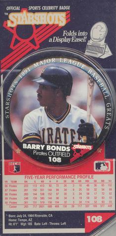 1991 Starshots Major League Baseball Greats #108 Barry Bonds Front