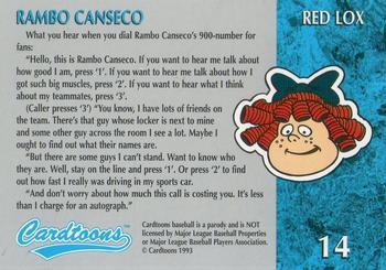 1995 Cardtoons #14 Rambo Canseco Back