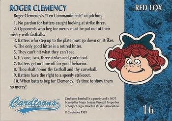 1995 Cardtoons #16 Roger Clemency Back