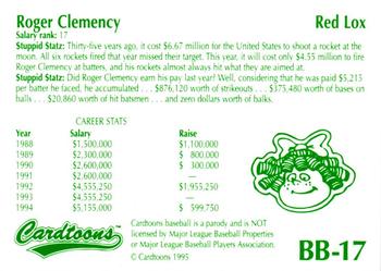 1995 Cardtoons - Big Bang Bucks #BB-17 Roger Clemency Back