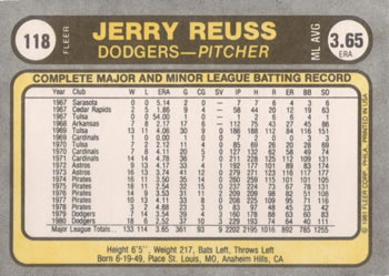 1981 Fleer #118 Jerry Reuss Back