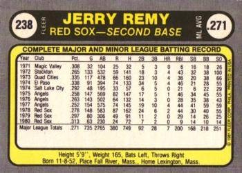 1981 Fleer #238 Jerry Remy Back