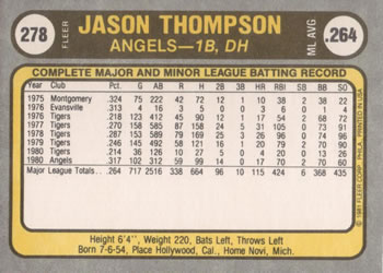 1981 Fleer #278 Jason Thompson Back