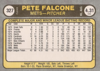 1981 Fleer #327 Pete Falcone Back