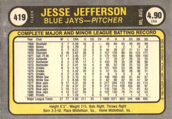 1981 Fleer #419 Jesse Jefferson Back