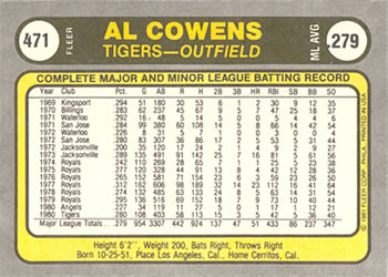 1981 Fleer #471 Al Cowens Back