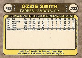 1981 Fleer #488 Ozzie Smith Back
