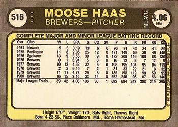 1981 Fleer #516 Moose Haas Back
