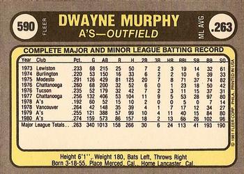 1981 Fleer #590 Dwayne Murphy Back