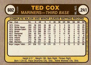1981 Fleer #602 Ted Cox Back