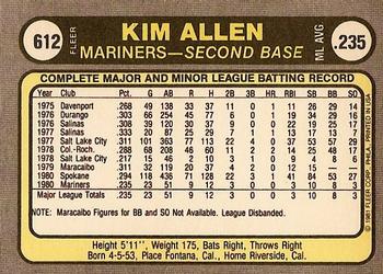 1981 Fleer #612 Kim Allen Back