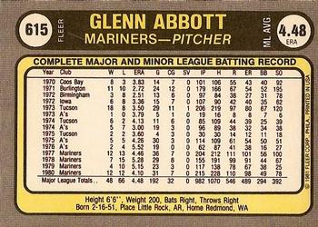 1981 Fleer #615 Glenn Abbott Back