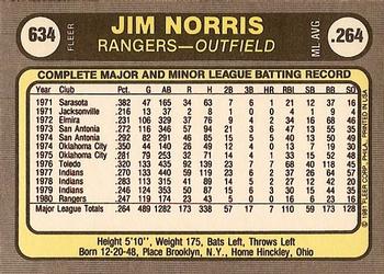 1981 Fleer #634 Jim Norris Back