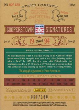 2013 Panini Cooperstown - Signatures #HOF-CAR Steve Carlton Back