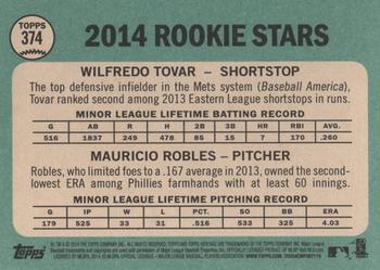 2014 Topps Heritage #374 Mets/Phillies Rookie Stars (Wilfredo Tovar / Mauricio Robles) Back