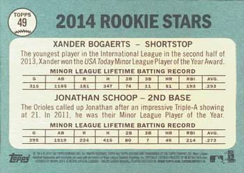 2014 Topps Heritage #49 Red Sox/Orioles Rookie Stars (Xander Bogaerts / Jonathan Schoop) Back