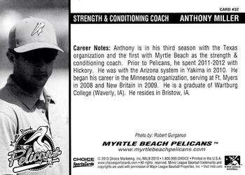 2013 Choice Myrtle Beach Pelicans #32 Anthony Miller Back