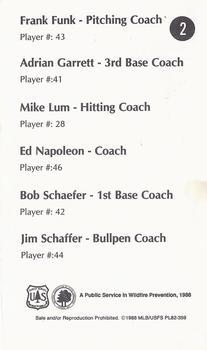 1988 Kansas City Royals Smokey #2 Royals Coaches - Frank Funk / Adrian Garrett / Mike Lum / Ed Napoleon / Bob Schaefer / Jim Schaffer Back