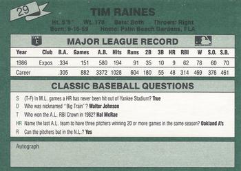 1987 Classic #29 Tim Raines Back
