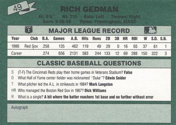 1987 Classic #49 Rich Gedman Back