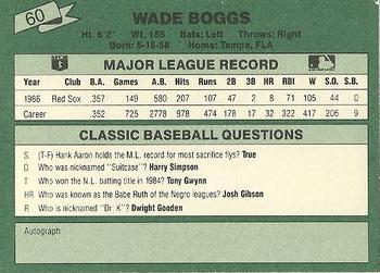 1987 Classic #60 Wade Boggs Back