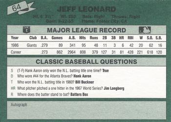 1987 Classic #64 Jeff Leonard Back