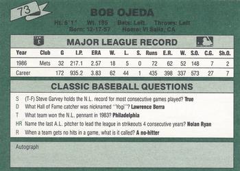 1987 Classic #73 Bob Ojeda Back