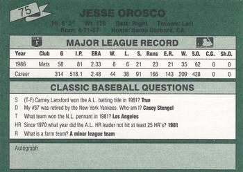 1987 Classic #75 Jesse Orosco Back