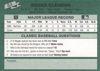 1987 Classic #84 Roger Clemens Back