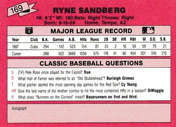 1988 Classic Red #169 Ryne Sandberg Back