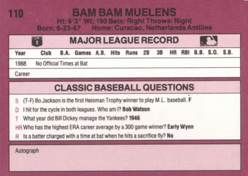 1989 Classic #110 Bam Bam Meulens Back
