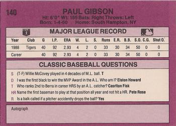1989 Classic #140 Paul Gibson Back