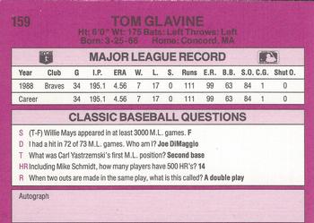 1989 Classic #159 Tom Glavine Back
